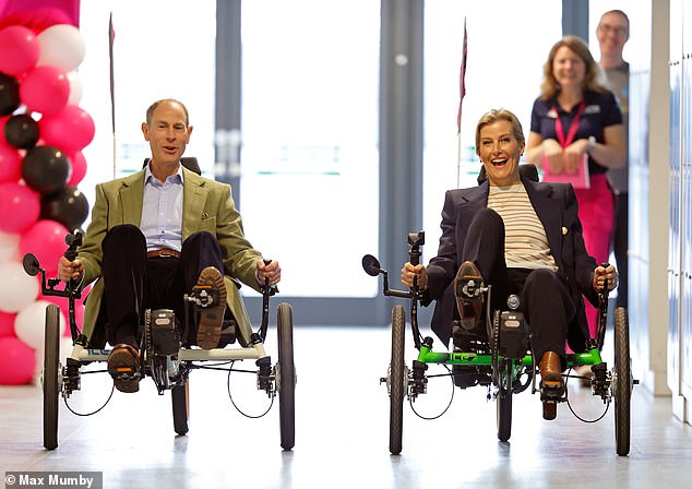 COMPETITIVE: Prince Edward and Sophier ace tricycles as they attend the British Cycling National Track Championship