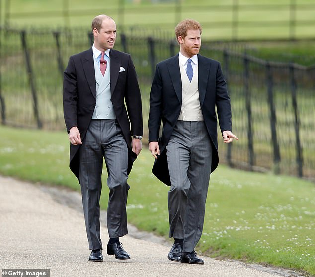 Prince Harry and William walk side by side as they attend the wedding of Pippa Middleton in 2017