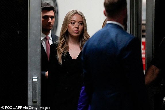 Tiffany Trump, daughter of former US President and Republican presidential candidate Donald Trump, walks back to the courtroom following a break in her father's criminal trial for allegedly covering up hush money payments at Manhattan Criminal Court in New York City, on May 28, 2024. Donald Trump arrived Tuesday for closing arguments in his New York hush money trial ahead of the jury deciding whether to make him the first criminally convicted former president and current White House hopeful in history. (Photo by Julia Nikhinson / POOL / AFP) (Photo by JULIA NIKHINSON/POOL/AFP via Getty Images)