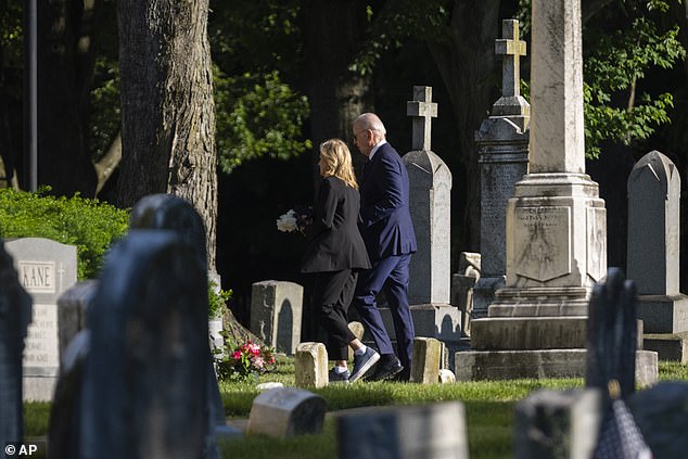 Jill Biden joined Joe to lay flowers at his son Beau's grave