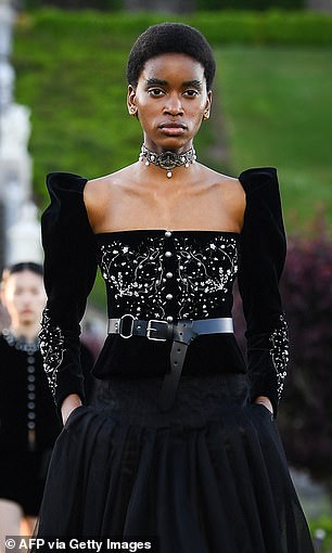 One model wore a chic black corset top