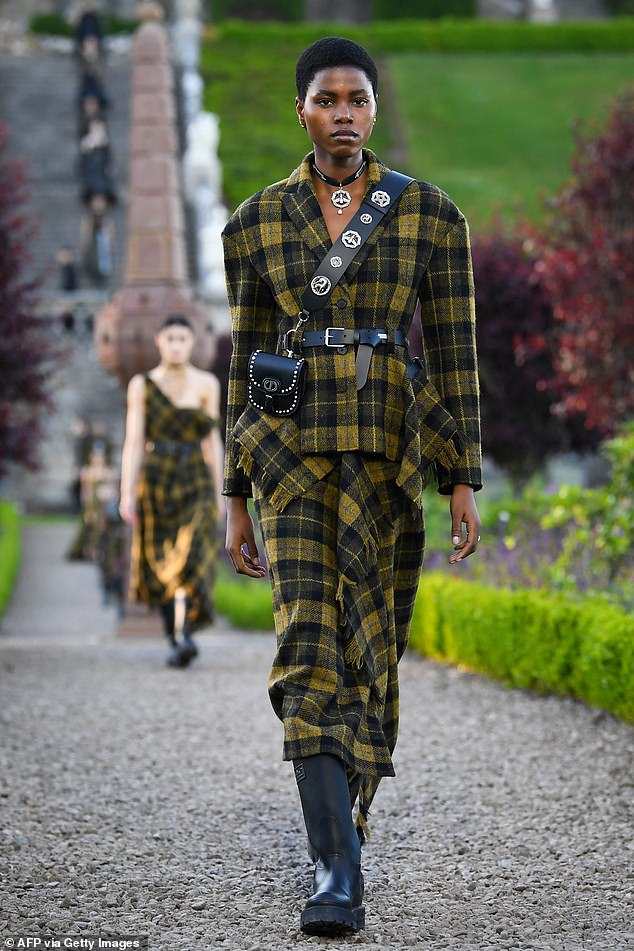 One model wore Wellington style boots and a tartan suit, in a seeming nod to the rural surroundings around them