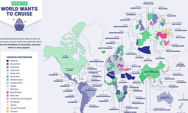 Where the world wants to cruise: Fascinating map reveals that the Caribbean is the globe's