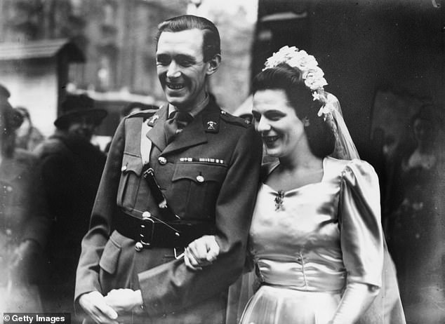 Camilla's father, Bruce Shand (pictured on his wedding day in 1946), was taken as a prisoner of war in Germany - and earned a Military Cross for valour.