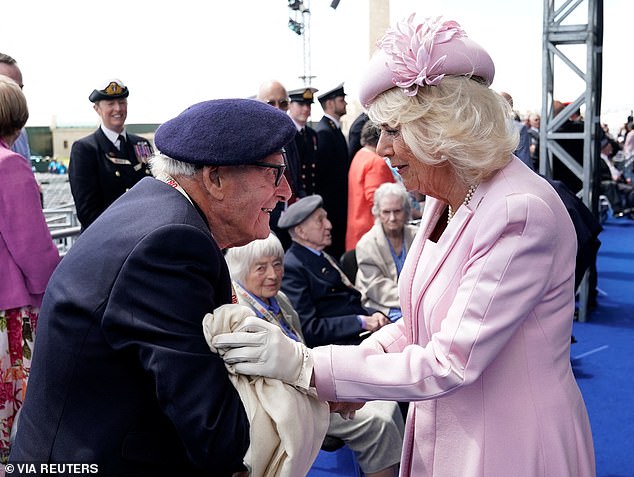 Camilla pictured meeting D-Day veteran Eric Bateman following the UK's national commemorative event