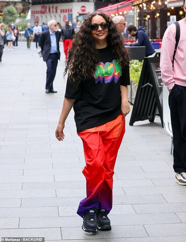 Jade Thirlwall cut a trendy figure as she departed Captial Radio in London after an interview on Wednesday