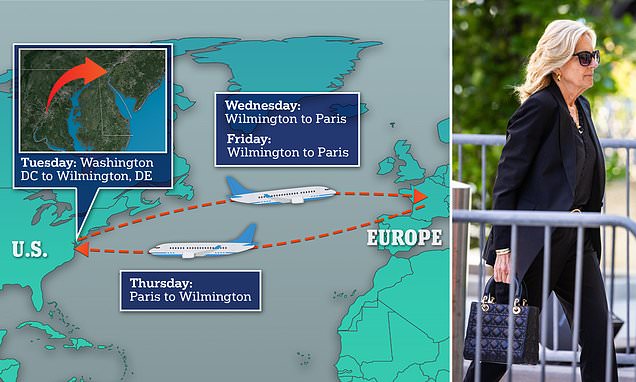 Jill Biden's 3,600-mile round trip from France to Delaware to spend two days at Hunter's