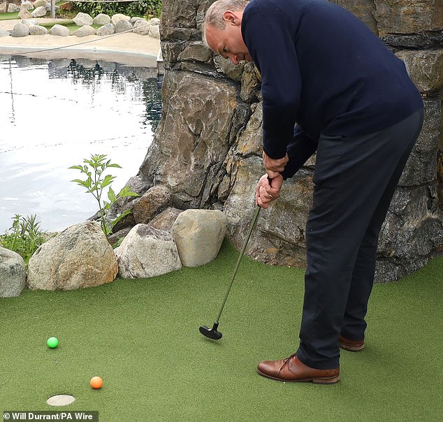 Davey is yet to be receiving the same treatment, but has kicked off his campaign with a clear pivot towards young voters. Pictured: Davey playing crazy golf at Wokingham Family Golf on Saturday