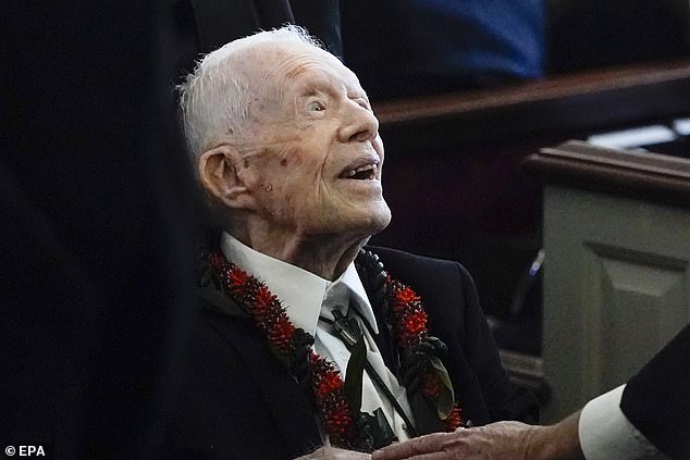 Jimmy Carter attends the funeral services of his beloved wife Rosalynn Carter in November 2023