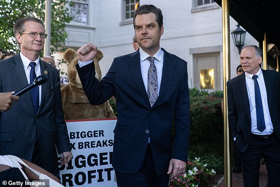 WASHINGTON, DC - JUNE 13: Rep. Matt Gaetz (R-FL) arrives for a House Republicans Conference meeting at the Capitol Hill Club on June 13, 2024 in Washington, DC. Former President Donald Trump is expected to address Republican congressional members Thursday morning. (Photo by Nathan Howard/Getty Images)