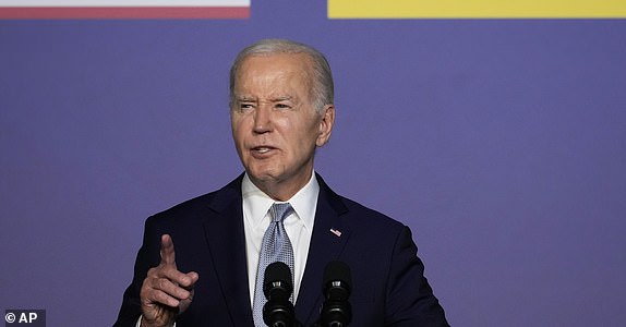 U.S. President Joe Biden gives a speech after signing a bilateral security agreement with Ukraine's President Volodymyr Zelenskyy during the sidelines of the G7 summit at Savelletri, Italy, Thursday, June 13, 2024. (AP Photo/Andrew Medichini)