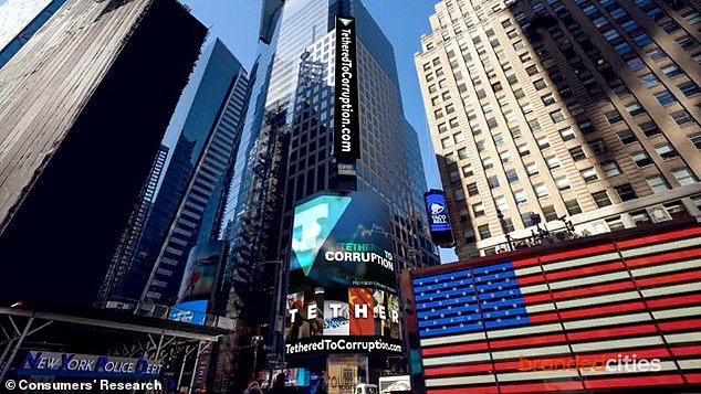 Rendering of the Consumers' Research ad blitz in New York's Times Square