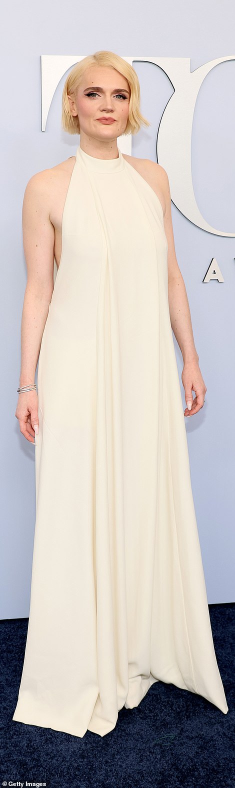Gayle Rankin wore a white halter gown with a draped back