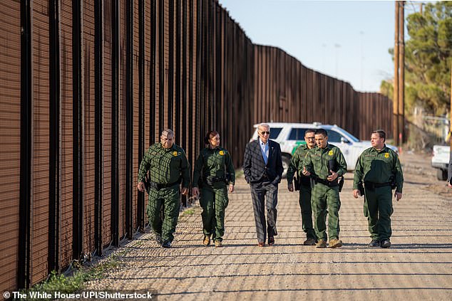 President Joe Biden meets with members of U.S Customs and Border Protection in El Paso in January on his first trip to the U.S.-Mexico border since taking office