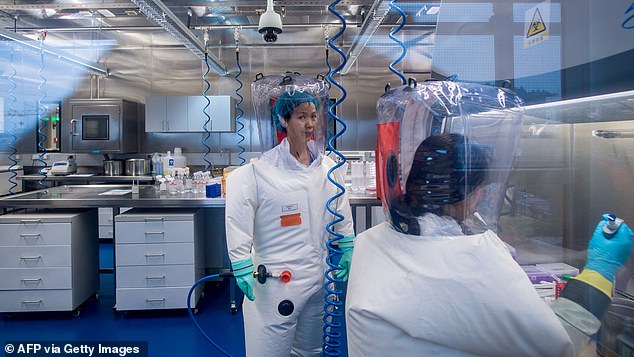 According to Tuesday's testimony, Chinese virologist Shi Zhengli (left) who is seen inside the Wuhan Institute of Virology (WIV) lab above in 2017, learned research practices from Americans and the research on coronaviruses at the Wuhan lab were funded by the U.S.