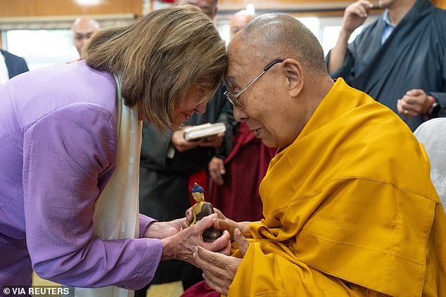 Nancy Pelosi met the Dalai Lama at his residence in India on Wednesday morning in a move that infuriated China