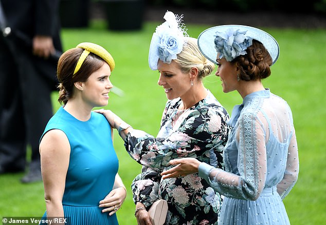 Pictured: Zara, Eugenie and Kate Middleton pictured chatting together at the Royal Ascot in 2019