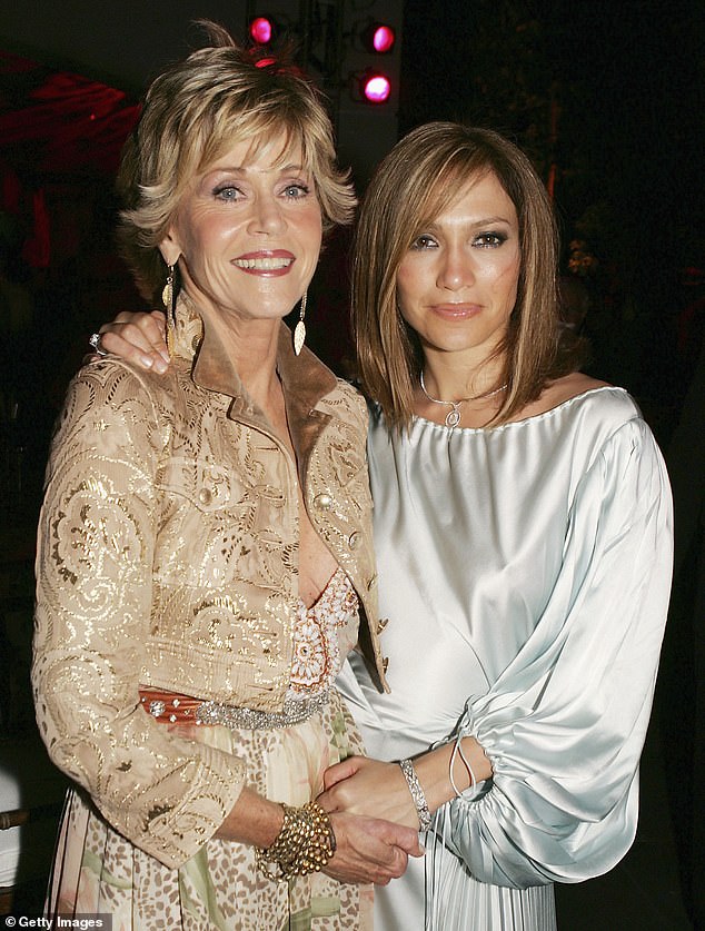 Jennifer has also been linked to Jane Fonda, who appeared in her documentary, The Greatest Love Story Never Told. Both pictured in 2005