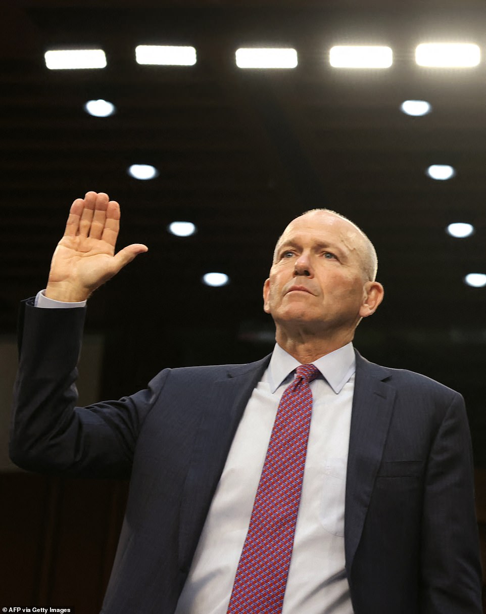 'I think we can all see them and I think the American public, when they fear to get on their airplanes, they understand your safety record.' 'And I think its a travesty you are still in your job,' the Republican concluded. During the hearing Calhoun reiterated the steps taken by the company in recent months in response to the January Alaska Airlines flight. The incident prompted a frantic all-hands-on-deck meeting with C-suite staffers in the days after the door dislodged mid-flight. Further, Boeing paid $61 million to Alaska Airlines in March to compensate them for the disaster.