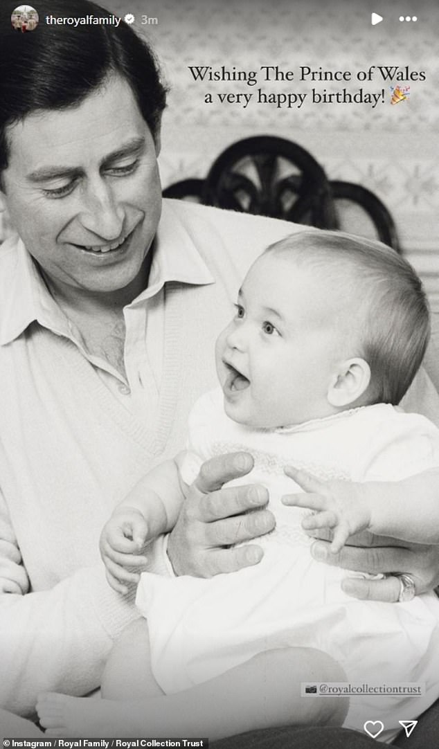 A young William is pictured in an adorable black and white shot with his father, King Charles III, to celebrate his eldest son turning 42