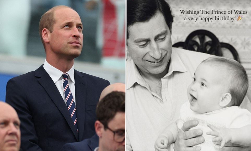 The Royal Family has wished the Prince of Wales a happy birthday with a sweet throwback snap on social media. A young William is pictured in an adorable black and white shot with his father, King Charles III, to celebrate his eldest son turning 42. The caption reads: 'Wishing the Prince of Wales a very happy birthday!' However, the festivities come the day after watching England's disappointing Euro 2024 draw against Denmark.