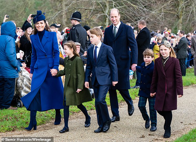 His birthday came amid speculation the future king supports his father's slimmed-down approach to the monarchy and that William may not want his younger children Princess Charlotte and Prince Louis to be working royals. William, Kate and their children pictured on Christmas Day last year