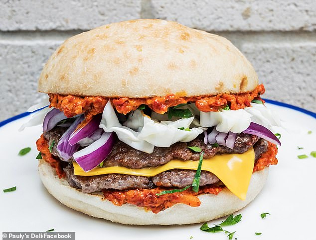 The Bulk King: Two grilled Cevapi sausage patties, cabbage, Spanish onions and a generous slathering of vibrant ajvar