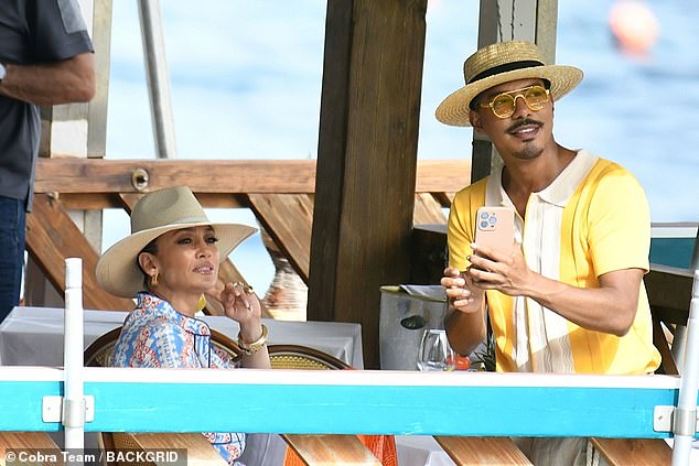 She has spent the past few days in Italy and was recently spotted partying with pals on a boat in Positano, with onlookers claiming she looked 'in great spirits'. Pictured  on Sunday enjoying lunch with friends