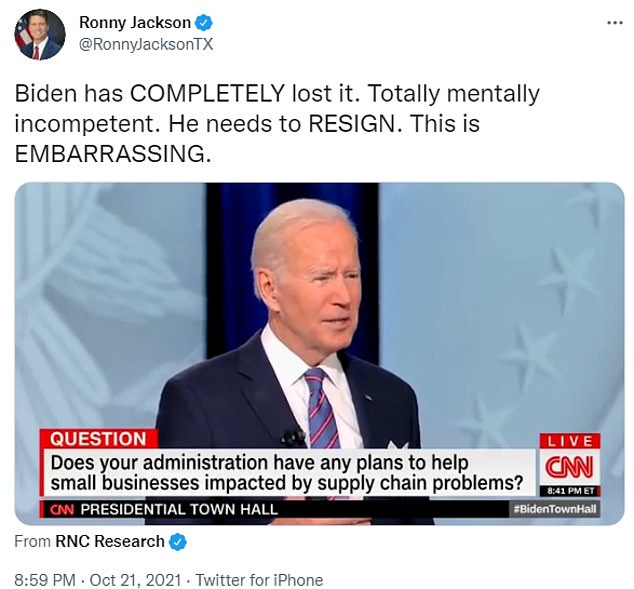 Jackson has called on Biden to resign due to his age, calling him 'mentally incompetent'