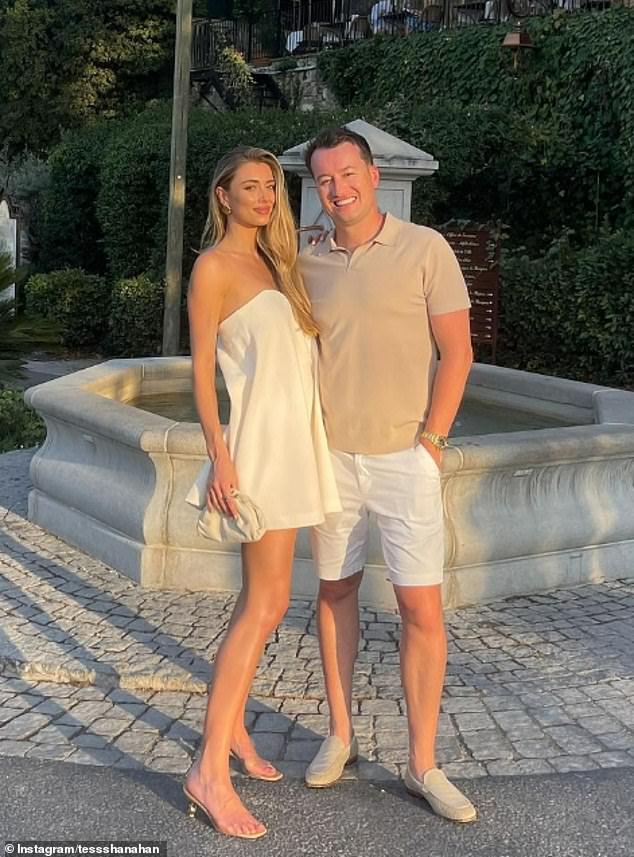 Bondi Sands owner Shaun Wilson and his fiancée Tess Shanahan (both pictured) have splashed out $8million to live next door to Chris Hemsworth and Elsa Pataky