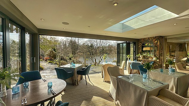 In the Lake House restaurant, above, Ted enjoys a refined breakfast of 'perfectly presented eggs florentine, porridge with the creamiest of creams and a cafeteria of smooth and hot coffee'