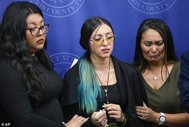 Alexis Nungaray, Jocelyn's mother, pictured center, with other heartsick family members during a news conference on Monday after one of the accused, Franklin Pena appeared in court Monday