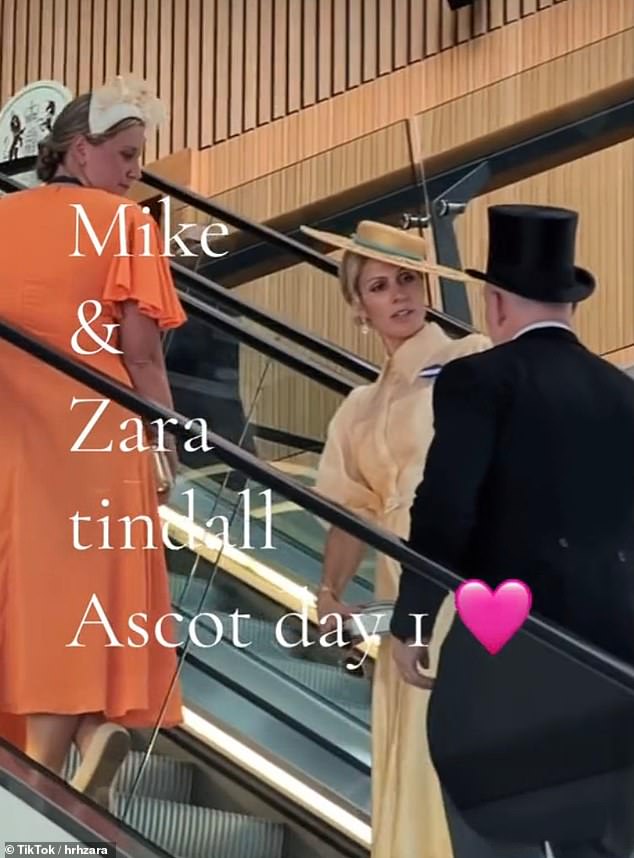 Zara and Mike Tindall (pictured) were captured on camera as they shared a sweet kiss on the escalator at Royal Ascot