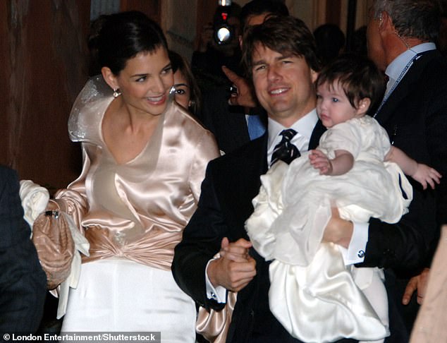 Katie and Tom are pictured with a baby Suri in 2006 - heading to their wedding rehearsal dinner in Italy