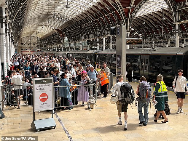 Large queues formed at Paddington Station in London as people tried to make it to the festival