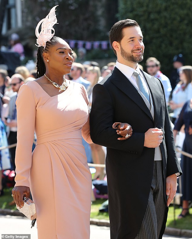 The tennis legend is pictured with her husband Alexis Ohanian at Meghan and Harry's wedding