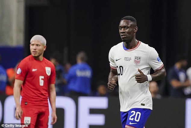 Folarin Balogun of United States celebrates after scoring the team's first goal