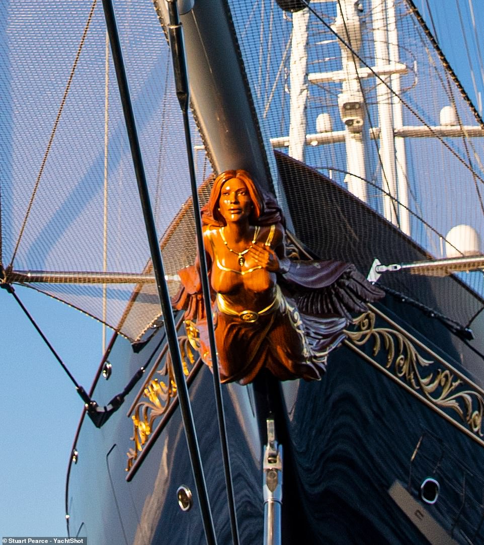 The Koru is the second-largest sailing ship in the world with an elaborate carving of a woman