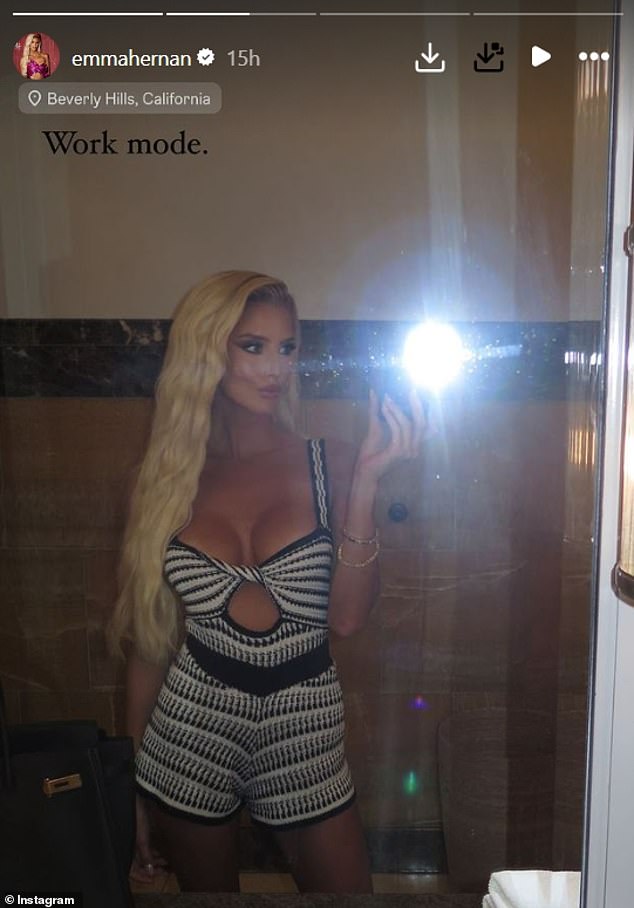 The realtor flashed her tanned physique in a mirror bathroom selfie at The Maybourne Beverly Hills: 'Work mode'