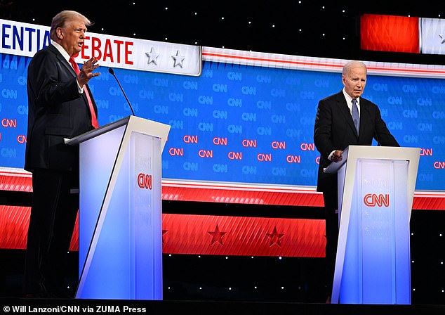 At one point Biden lost his train of thought and stared ahead blankly, with Donald Trump replying: 'I really don't know what he just said'