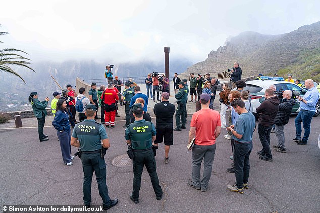 The search pictured beginning yesterday in the early morning near to Jay's last-known location in the village of Masca