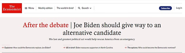 The Economist has also doubled down on its belief that Biden should step down