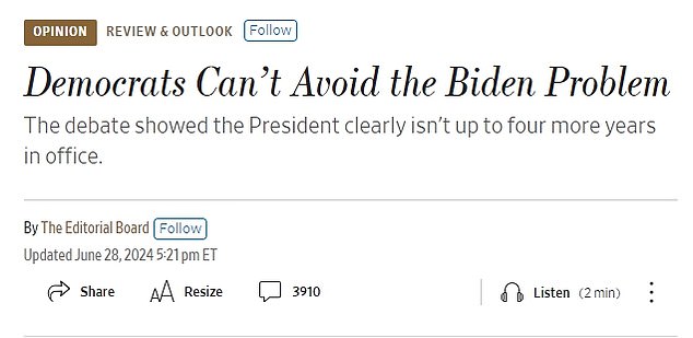 The Wall Street Journal's editorial board has claimed the debate showed the President clearly isn’t up to four more years in office