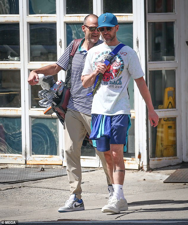 Justin Timberlake opted to keep it casual as he enjoyed a game of golf in NYC on Thursday as he continues to put his Hamptons DWI arrest behind him