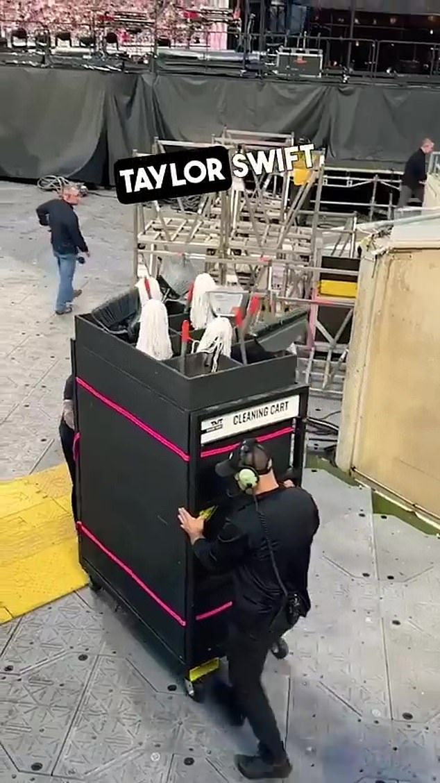 Look what you made me do: Taylor was previously wheeled into the arena and backstage area in an oversized cleaners' cart during a tour in Texas