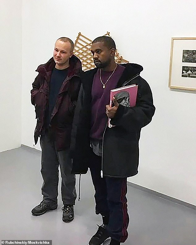 The Moskvichka showbiz outlet claimed the reason Kanye West's visit to Moscow was to mark the 40th birthday of Russian designer Gosha Rubchinsky (pictured with Kanye), and not for a concert