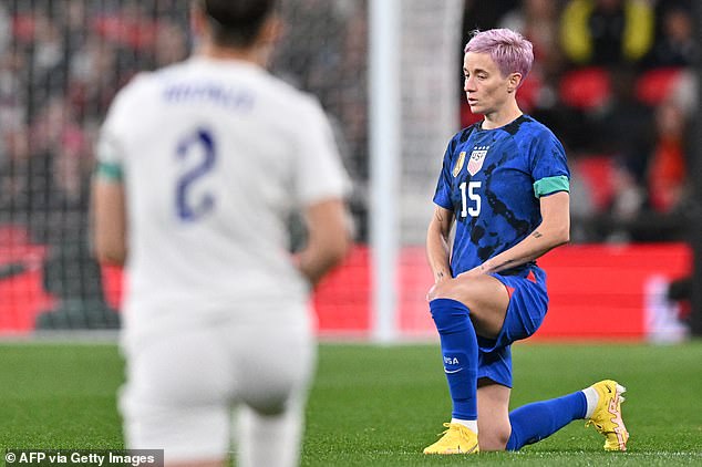 Rapinoe takes a knee prior to a game for the US Women's National Team back in 2022