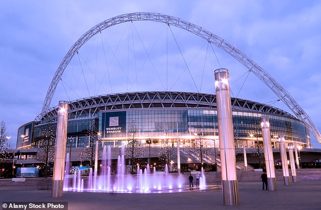 She unveiled the news alongside a fun ad for Priority from O2 where tickets for the gig can be purchased 48-hours ahead of general release (Wembley Stadium pictured)