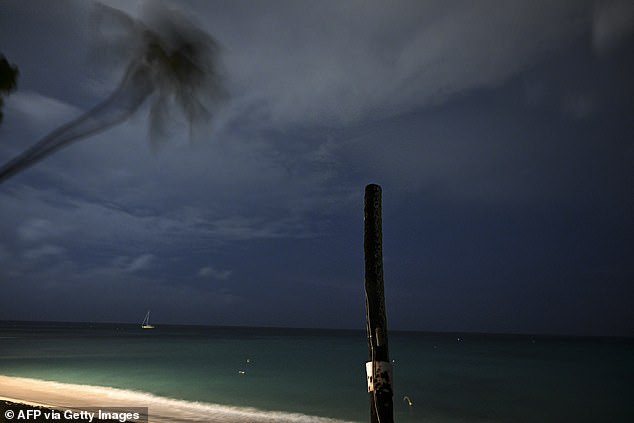 Strong winds blow as Hurricane Beryl approaches Bridgetown, Barbados on July 1, 2024