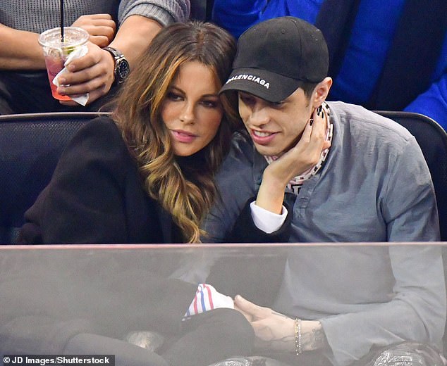 Kate Beckinsale and Pete Davidson seen watching an NHL ice hockey match at Madison Square Garden in March 2019